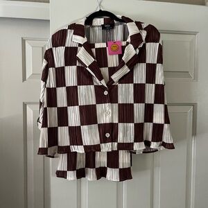 Dressed in lala Brown and white checkerboard plisse set